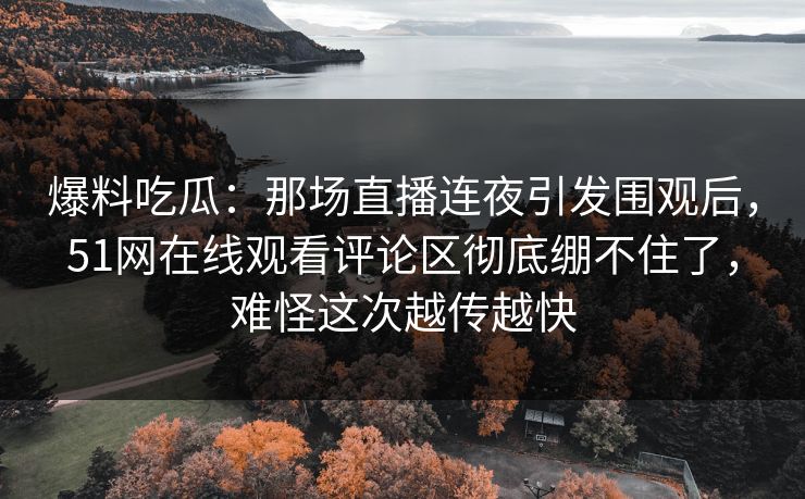 爆料吃瓜：那场直播连夜引发围观后，51网在线观看评论区彻底绷不住了，难怪这次越传越快